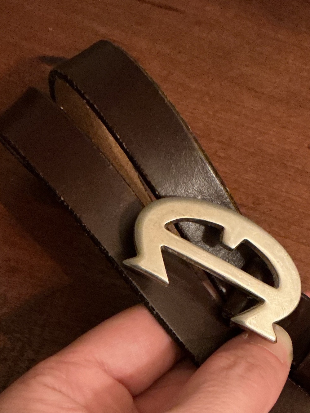 VintageEtienne Aigner Brown Leather Belt with Silver-Tone Signature Buckle